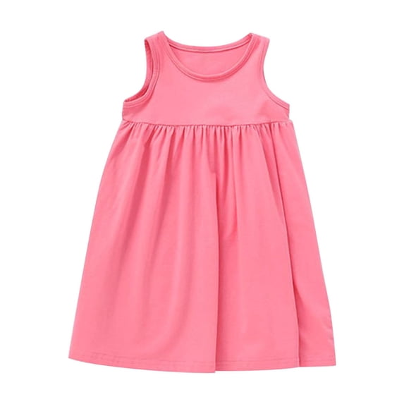 HomeGardon Girls Dress,Toddler Dress for Girls Toddler Kids Girls Cute Solid Color Sleeveless Stretchy Wrinkle Camisole Dress A Line Dress,90-140