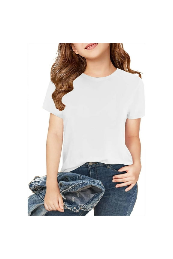 Girls Shirts Size 10-12,Pack Girls Shirts Short Sleeve Shirt Girls T Shirts Soft Basic Tees Kids Tshirts Solid Summer Top T-Shirt,100-160