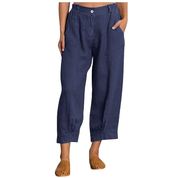 HomeGardon Shorts for Women Casual Solid Color Loose Button Straight Pants,M-XXXXL
