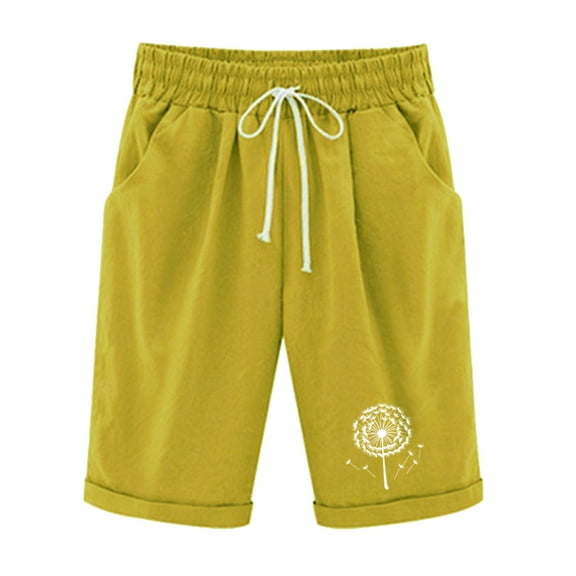 HomeGardon Shorts for Women Elastic Waist Blowball Printing Drawstring Shorts,S-XXL