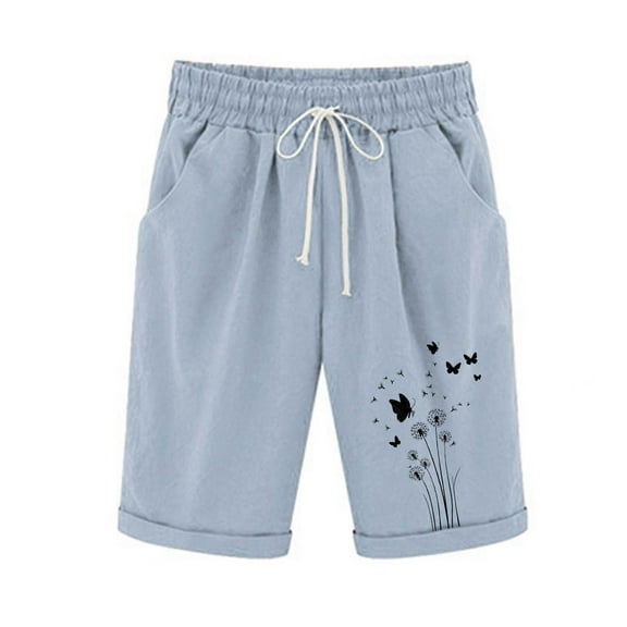 HomeGardon Shorts for Women Printed Elastic Waist for Casual with Casual Pockets Half Shorts Pants,S-XXL