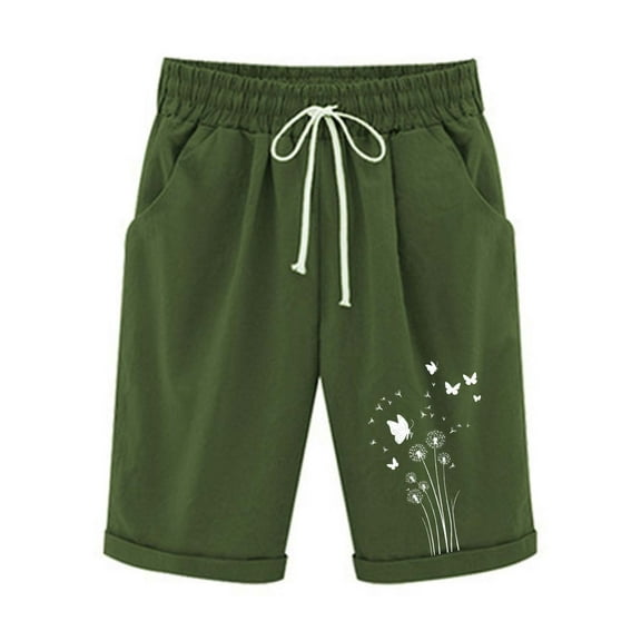 HomeGardon Shorts for Women Printed Elastic Waist for Casual with Casual Pockets Half Shorts Pants,S-XXL
