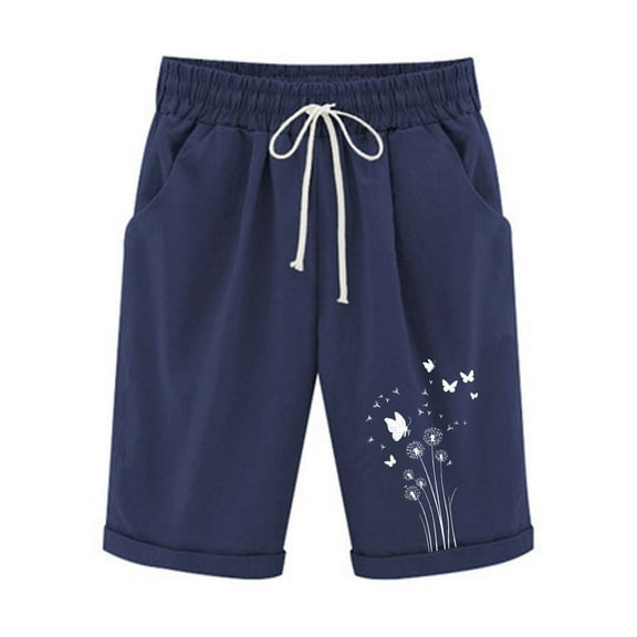 HomeGardon Shorts for Women Printed Elastic Waist for Casual with Casual Pockets Half Shorts Pants,S-XXL