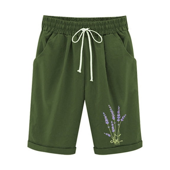 HomeGardon Shorts for Women Printed Elastic Waist for Casual with Casual Pockets Half Shorts Pants,S-XXL