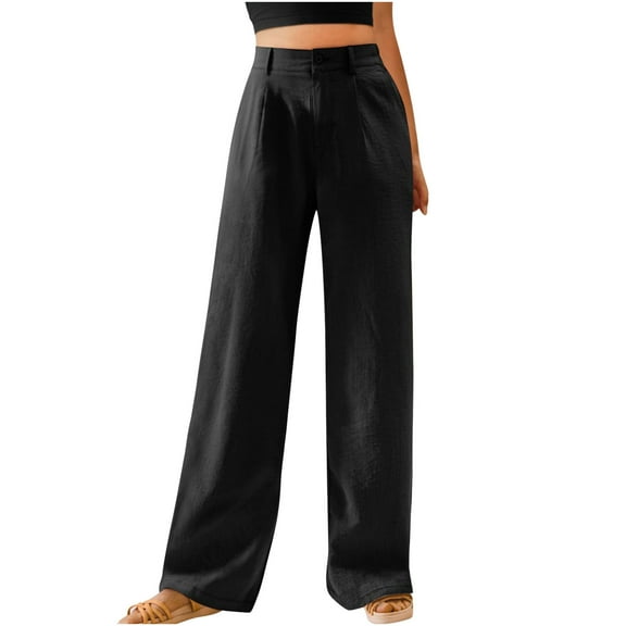HomeGardon Women's Wide Leg Pants,Pants for Women Solid Color High Waist Wide Leg Pants Casual Loose Elastic Waist Straight Leg Pocket Pants,S-XXL