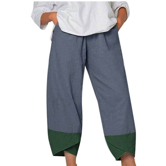HomeGardon Womens Linen Pants,Women Fashion Splicing Together Leisure Time Cotton and Linen Elastic Waist Pocket Pants,S-XXXL