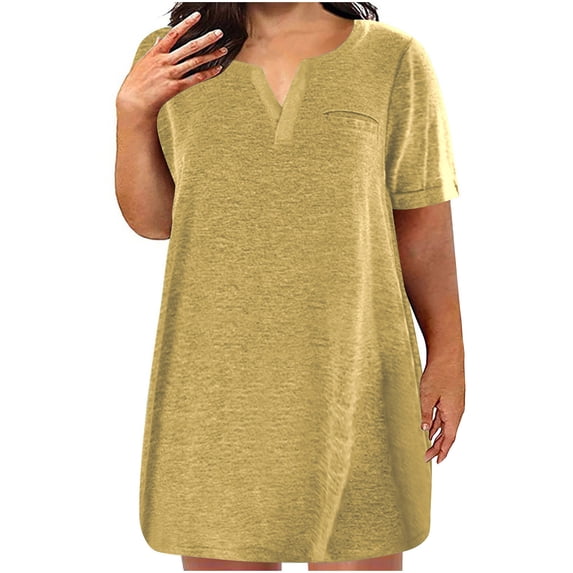 HomeGardon Summer Dresses Dresses for Women Oversized Casual Loose Summer Solid Color-neck Short Sleeved Dress,LXXXXXL