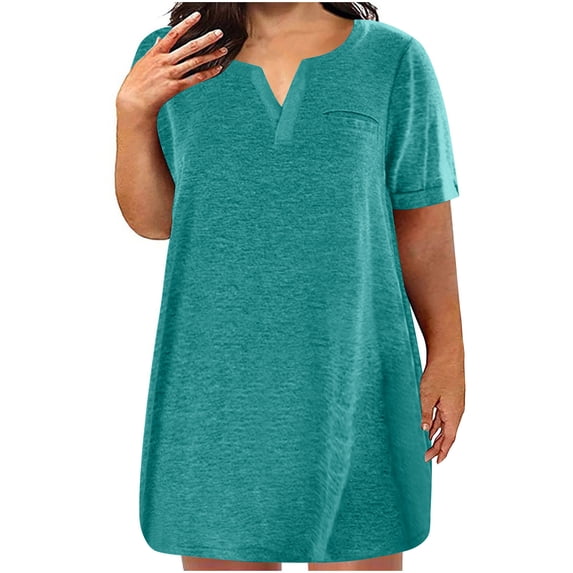 HomeGardon Summer Dresses Dresses for Women Oversized Casual Loose Summer Solid Color-neck Short Sleeved Dress,LXXXXXL