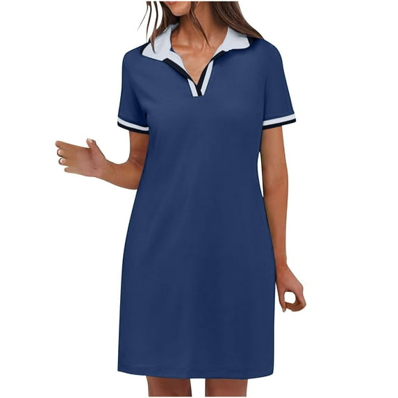 HomeGardon Summer Dresses Dresses for Women Women Solid Dresses Short Sleeve V Neck Casual Summer Tennis Golf Mini Shirt Dress with Pockets,S-XXL