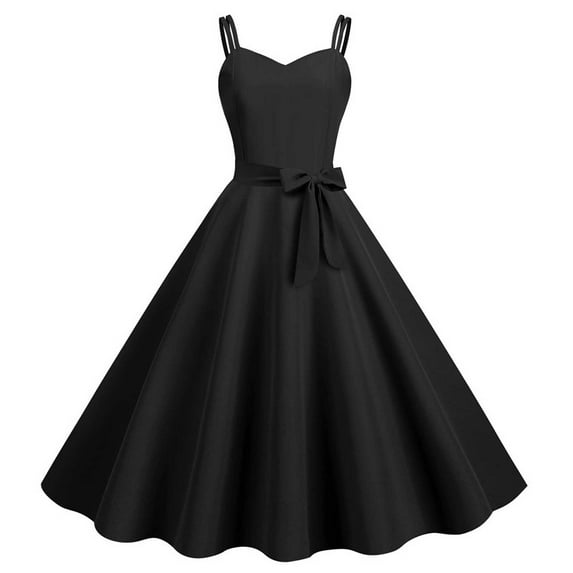 HomeGardon Summer Dresses for Women Summer Dress Vintage Ball Gown Dot Square Neck Sleeveless Casual Dress A-line Swing Mini Dresses Sundress Doll Dress Black S-XXL