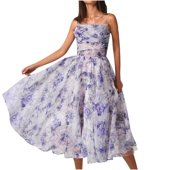 HomeGardon Summer Dresses for Women Summer Maxi Dress Sleeveless Floral Printed Spaghetti Strap Smocked Boho Beach Long Dress with Pockets High Quality Pink,S-XXL