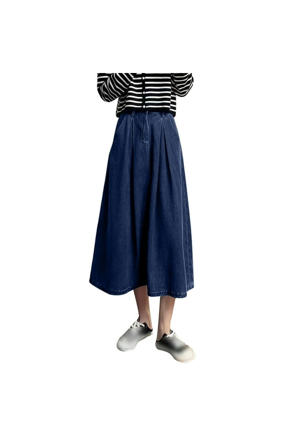 Summer Jean Skirt,Skirts for Women Women's High-waisted Pleated Skirt Women's Mid-length Black Irregular Large Fishtail Skirt,M-XXXL