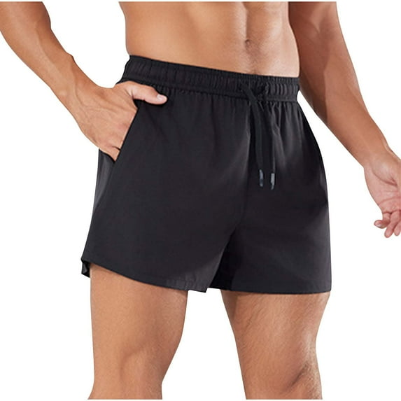 HomeGardon Summer Shorts Shorts Men Casual,Men Solid Color Casual Fitness Running Training Lacing Waist Double Athletic Shorts,M-XXXL
