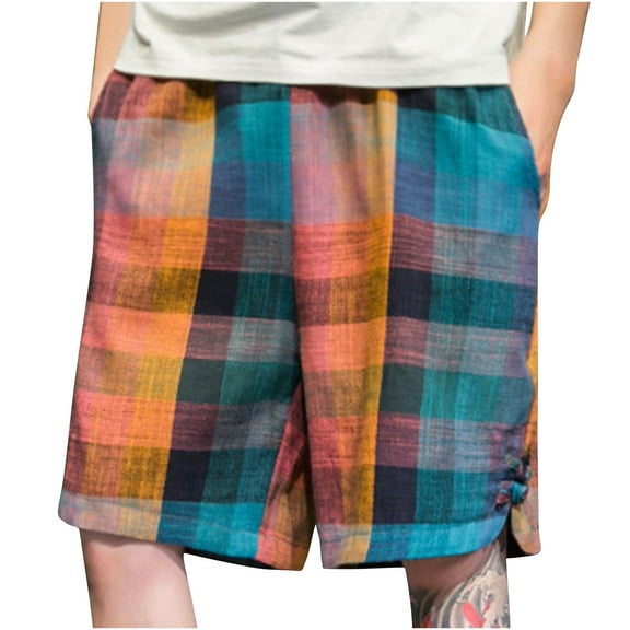 HomeGardon Summer Shorts Shorts Men Casual,Men's Solid Color Holidays Casual Check Shorts Pockets Pants,M-XXXXXL