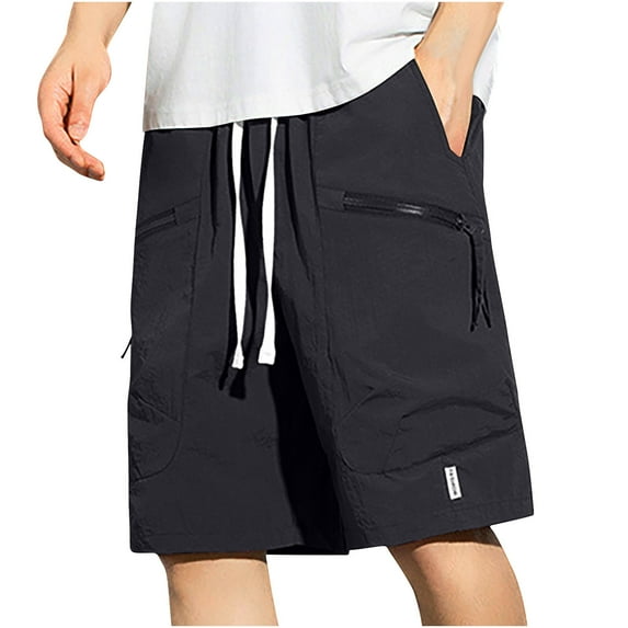 HomeGardon Summer Shorts Shorts Men Casual,Men's Solid Color Sports Fitness Training Breathable Zipper Pockets Cropped Pants,M-XXXXL