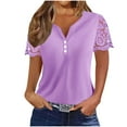 thumbnail image 1 of HomeGardon Summer Tops Tops for Women Solid-neck Button Lace Patchwork Short Sleeved T-shirt Short Sleeved-neck Top/shirt,S-XXL, 1 of 5