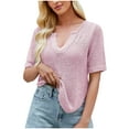 thumbnail image 1 of HomeGardon Summer Tops Tops for Women Casual Oversize Solid V-Neck Hooded Short Sleeved Blouse T-shirt Top,S-XL, 1 of 6