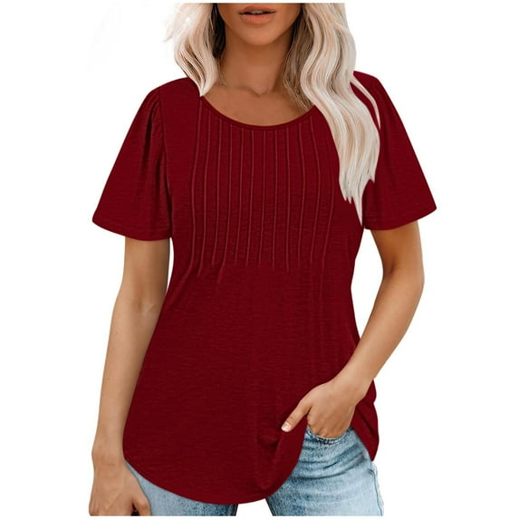 HomeGardon Summer Tops Tops for Women 2025,Fashionable Women's Casual Short Sleeved Loose Round Neck Solid Color Top,S-XXL