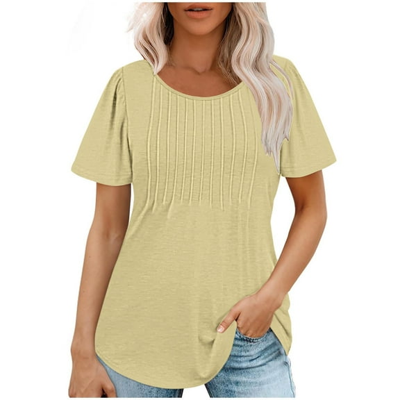 HomeGardon Summer Tops Tops for Women Fashionable Women's Casual Short Sleeved Loose Round Neck Solid Color Top,S-XXL