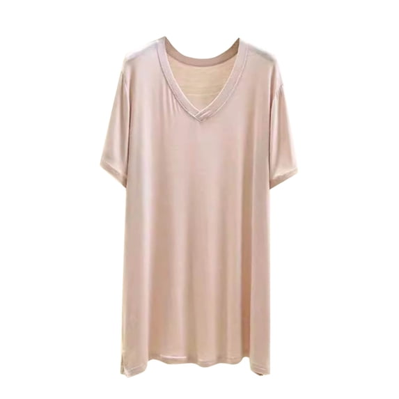 HomeGardon Summer Tops Tops for Women Women Solid Color Casual Fashion V-Neck Regular Short Sleeve Medium Length,L-XXL