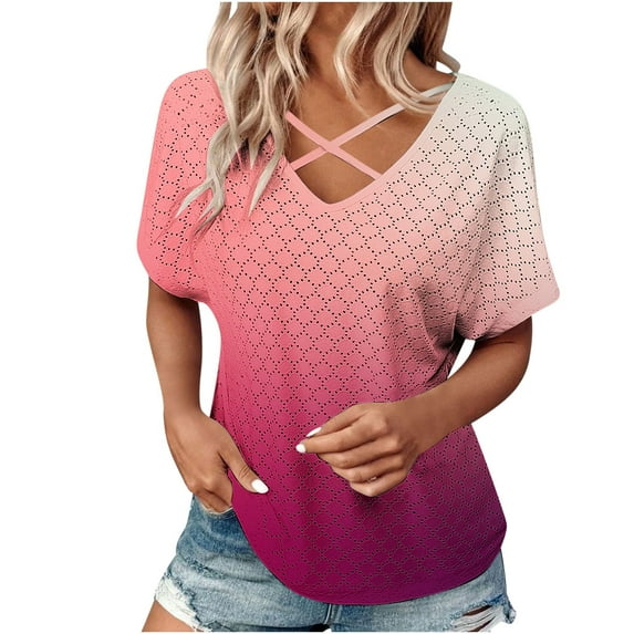 HomeGardon Summer Tops Tops for Women Fashion Solid Color Short-sleeved-neck Loose Casual,S-XXL