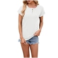 thumbnail image 1 of HomeGardon Summer Tops Tops for Women 2025,Women's Solid Color Round Neck Button Loose Short Sleeved T-shirt,S-XXL, 1 of 4