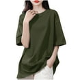 thumbnail image 1 of HomeGardon Summer Tops Tops for Women Solid Color Shoulder Down Short Sleeved Round Neck Loose Fashion Top,S-XXXL, 1 of 1