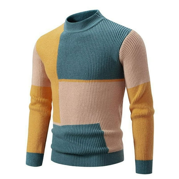 HomeGardon Sweaters for Men Graphic Sweaters Winter Casual Fashion Color Block Long Sleeved Round Neck Sweater,L-XXXL