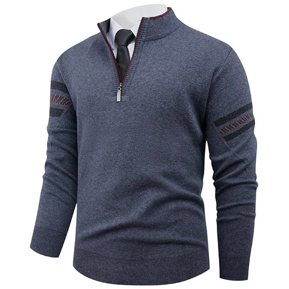 HomeGardon Sweaters for Men Knitted Sweater Casual Loose Elastic Pullover Long Sleeve Zipper Stand-up Collar Sweater,M-XXXL