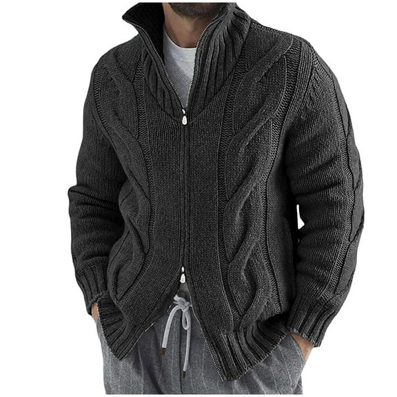 HomeGardon Cardigan Sweaters for Men Winter Knitted Solid Color Long Sleeved Stand Up Collar Sweater S-XXXL