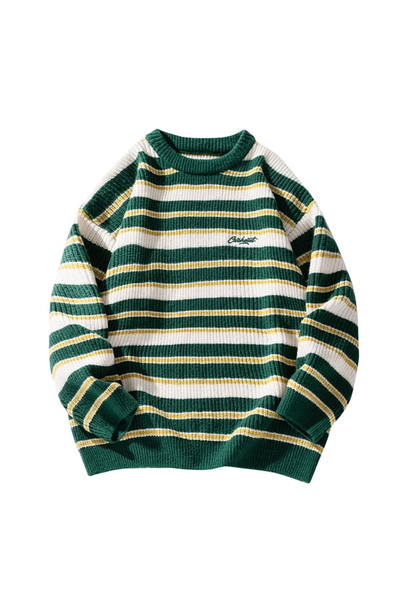 Sweaters for Men Graphic Sweaters Winter Thick Casual Fashion Stripe Long Sleeved Round Neck Sweater,M-XXXL