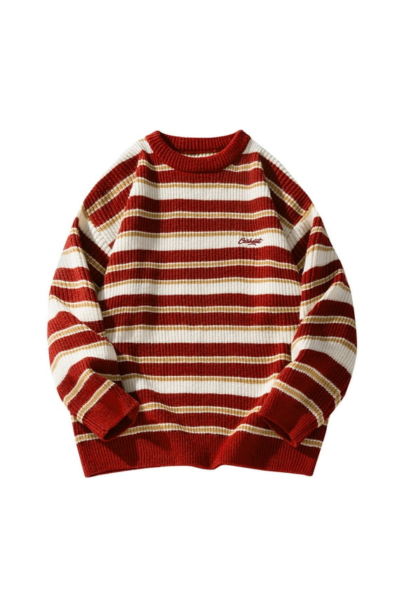 Sweaters for Men Graphic Sweaters Winter Thick Casual Fashion Stripe Long Sleeved Round Neck Sweater,M-XXXL