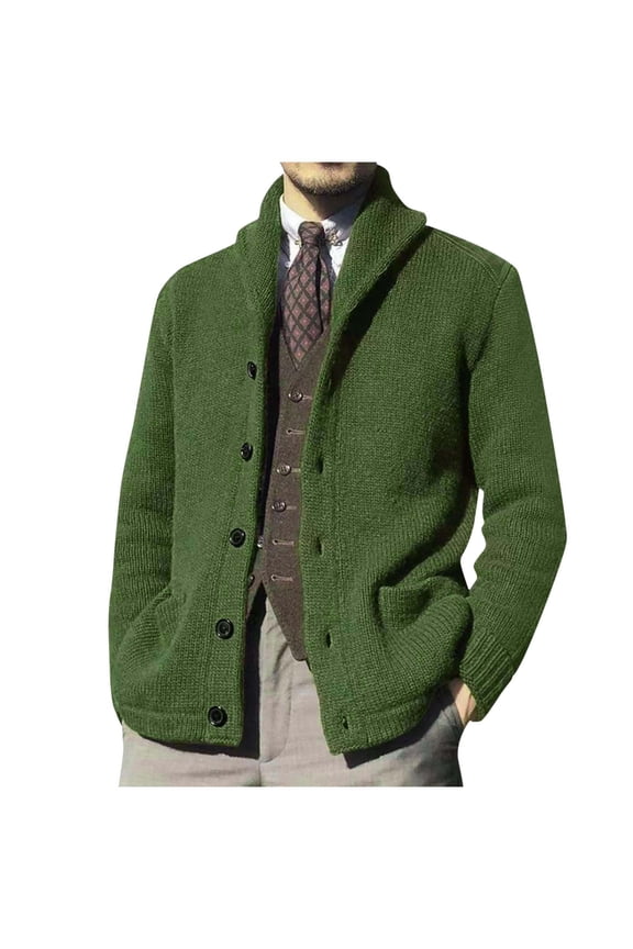 Cardigan Sweaters for Men Solid-Color Knitted Elastic Sweater Button Pocket Long Sleeve Lapel Sweater,M-XXL