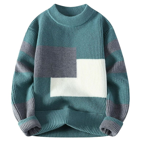 HomeGardon Sweaters for Men Graphic Sweaters Winter Casual Fashion Color Block Long Sleeved Round Neck Sweater,S-XL