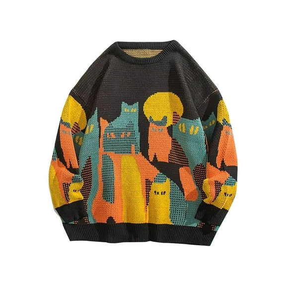 HomeGardon Sweaters for Men Graphic Sweaters Couple Outfit Fashion Sweet Long Sleeve Round Neck Knitted Pullover Sweater,M-XXL