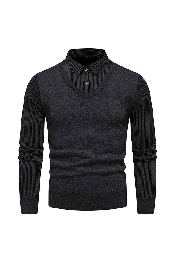 Sweaters for Men Spring and Winter Fashion Casual Slim Knit Fake Two Stand Collar Sweater,M-XXXL