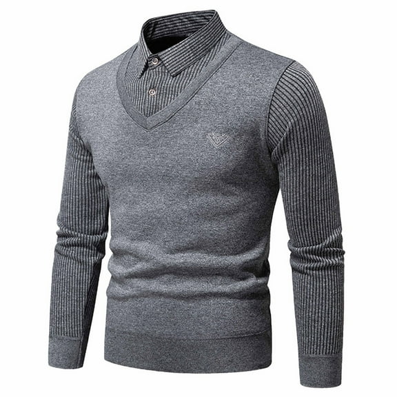 HomeGardon Sweaters for Men Casual Vacation Two-piece Sweater Shirt Collar Fashionable Top Knitted Sweater,L-XXXL