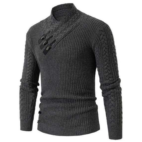 HomeGardon Sweaters for Men Semi High Neck Casual Irregular Button Knitted Long Sleeved Sweater,S-XXXL