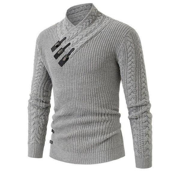 HomeGardon Sweaters for Men Semi High Neck Casual Irregular Button Knitted Long Sleeved Sweater,S-XXXL