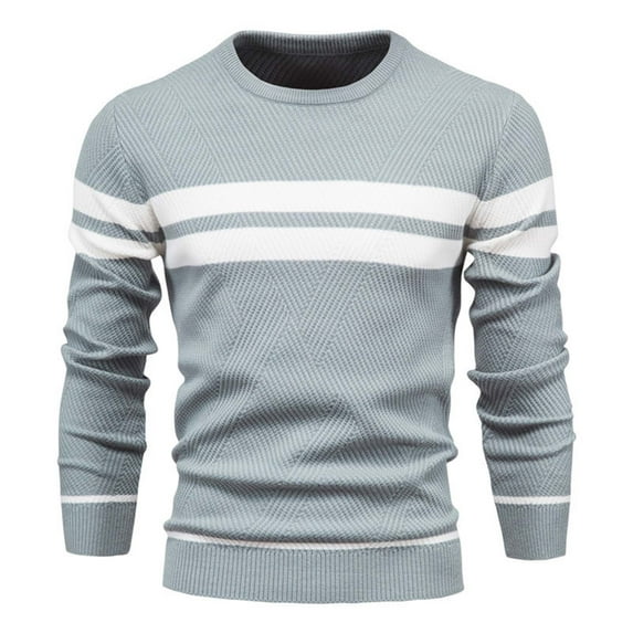 HomeGardon Sweaters for Men Graphic Sweaters Long Sleeve Round Neck Stripe Casual Comfortable Blouse Sweater,M-XXL