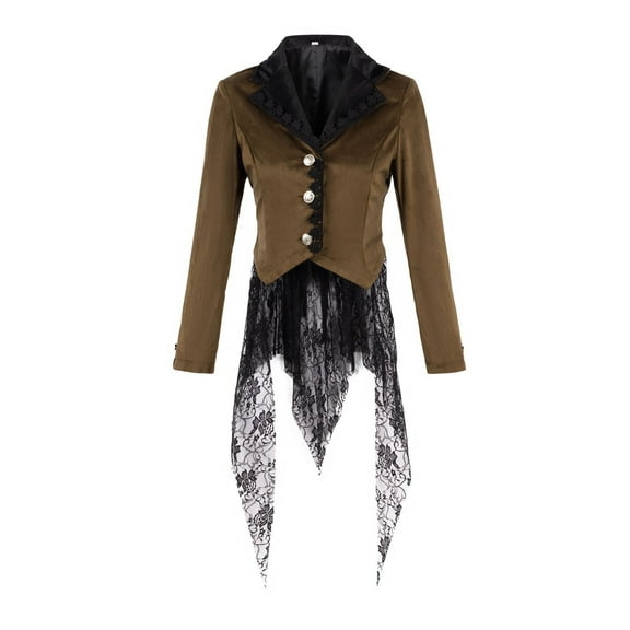 HomeGardon Sweatshirt for Women Womens Ruffled Asymmetric Long Sleeve Turndown Collar Blazers Coat Casual Jackets, Slim Fit Middle Length Lace Hemline Essential Gothic Halloween Costumes