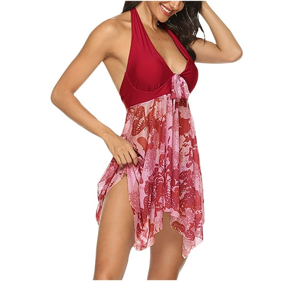 HomeGardon Swimsuit Women Push up Women's Plus Size Swim Dress Swimdress Cover Up Swimwear Two Piece Swimdress for Women Flowy Swimsuit Tummy Control Halter Suits S-5XL