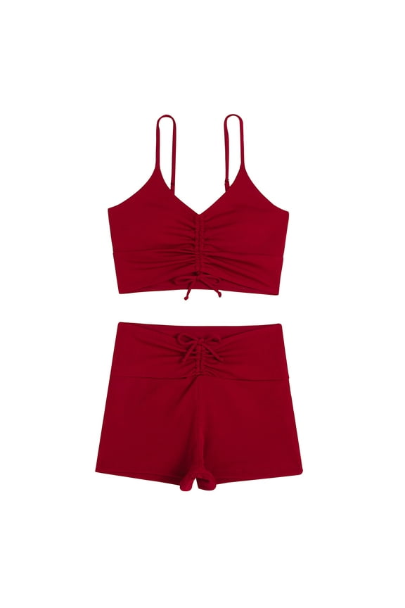 Tankini Swimsuits for Women Fashion Casual Conservative Flat Angle Pleat Swimsuit Solid Color Hollow Bikini