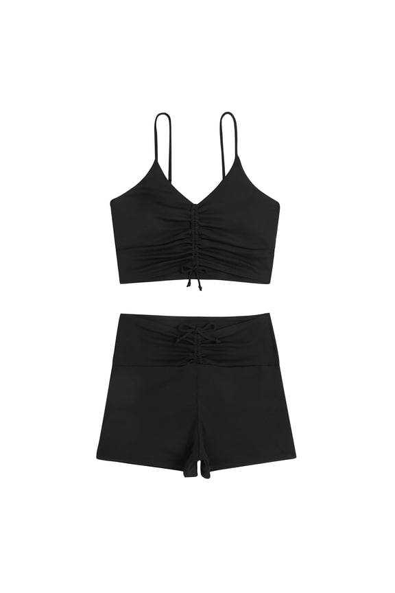 Tankini Swimsuits for Women Fashion Casual Conservative Flat Angle Pleat Swimsuit Solid Color Hollow Bikini