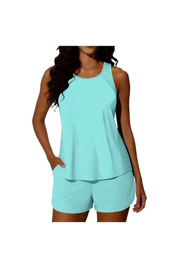 Tankini Swimsuits for Women Women Solid Color Backless Strap Bikini Swimsuit Bikini Color Blocking Off-Shoulder Set Tanjini