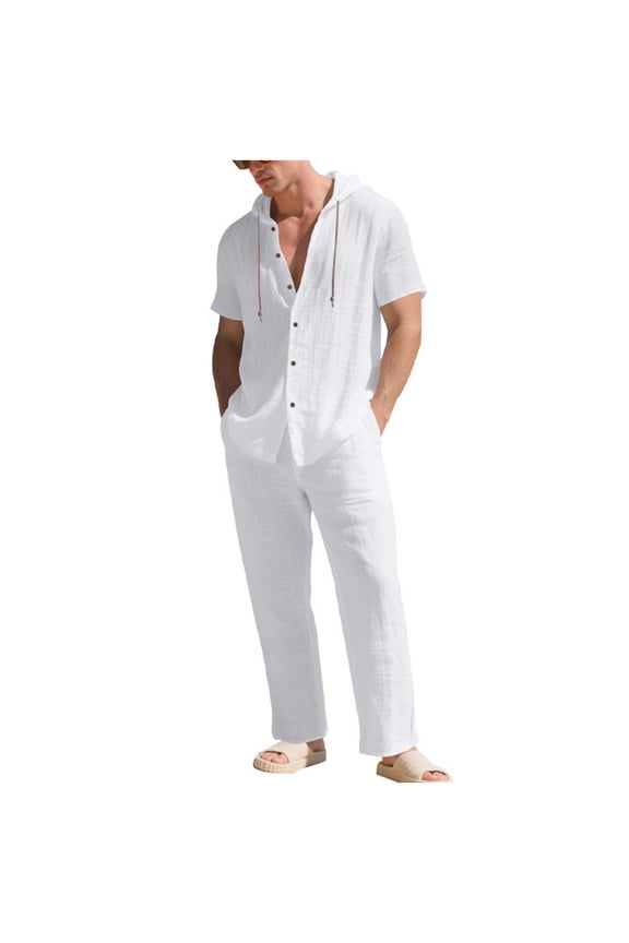 Two Piece Sets for Women Hawaiian Shirt Short Sleeves Linen Summer Beach with Butto Shirts Blouse Shirt