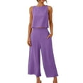 thumbnail image 1 of HomeGardon Two Piece Sets for Women Sleeveless Tank Exposed Navel Side Pockets Wide Legs Pants Set Suit, 1 of 8