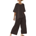 thumbnail image 1 of HomeGardon Two Piece Sets for Women Spring and Summer Casual Round Neck Short Sleeved Top Work Pants and Solid Color Suit, 1 of 9