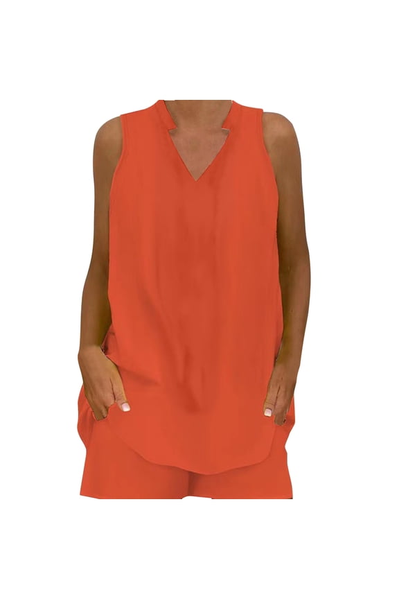 Two Piece Sets for Women Summer Loose Casual Two Piece Suit with Pocket Print Sleeveless Tank Set