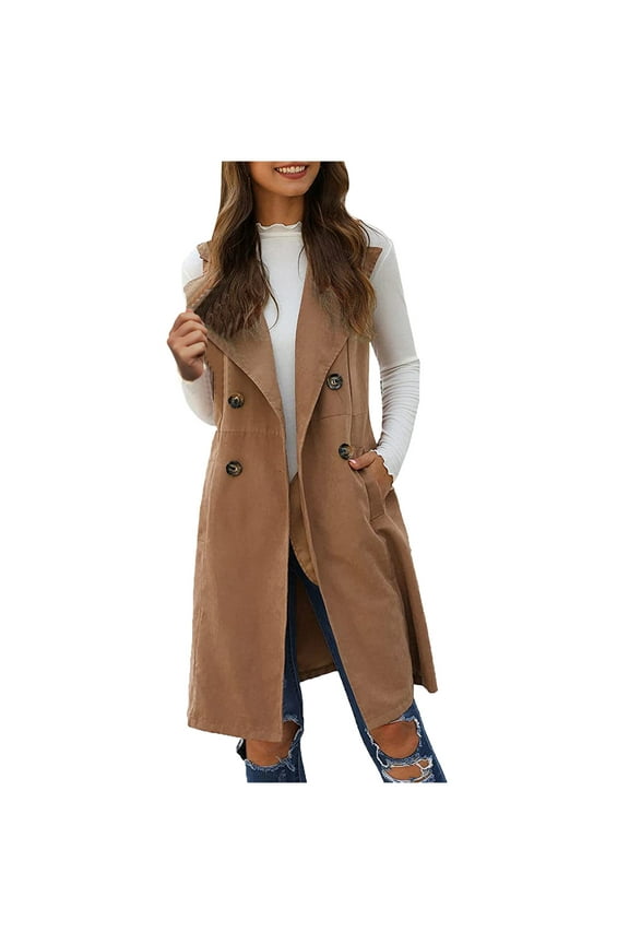Vest Dress for Women Fashion Women Pocket Suit Coat Casual Long Jacket Sleeveless Waistcoat,S-XXXXXL